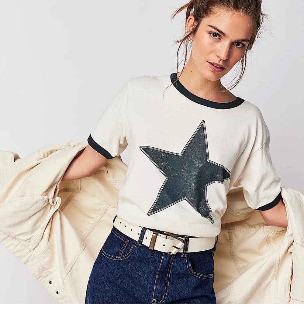 DAYDREAMER Classic Star Oversized Ringer Tee Stone Vintage Black Ringer XS